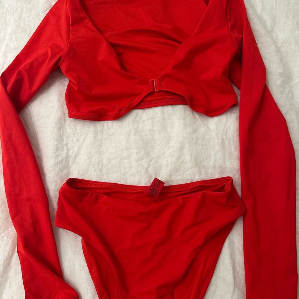 SKIMS Red Long Sleeve Bikini Set